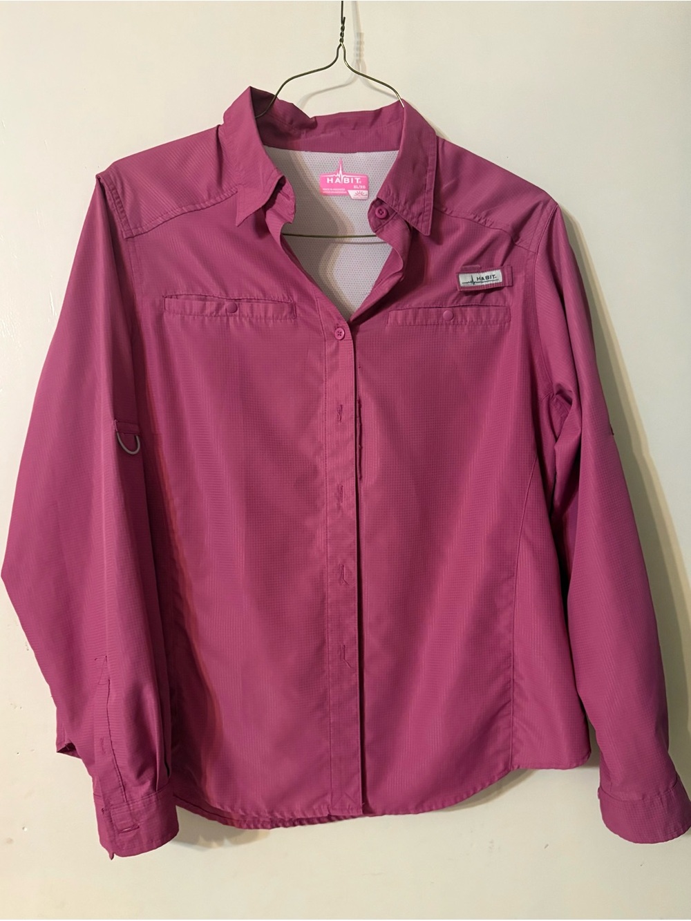 Habit Womens Size XL pink long sleeve vented fishing Button Down shirt upf 40+